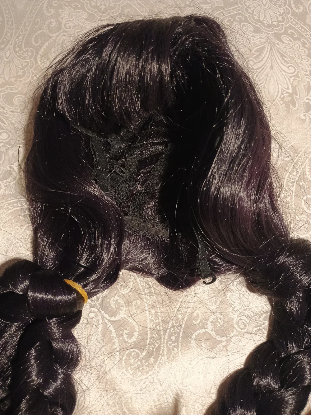 Black Braided Hairpiece with Double Pigtails